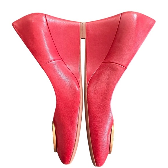 Tory Burch Red Leather Wedge Heels with Gold Logo Size 7.5 - Picture 3 of 9